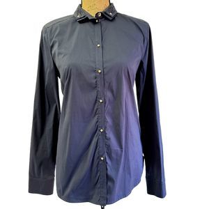 VDP Club Women's Navy Shirt SZ 44/US 8 Crystal Buttons Lace Back Stretch Italy